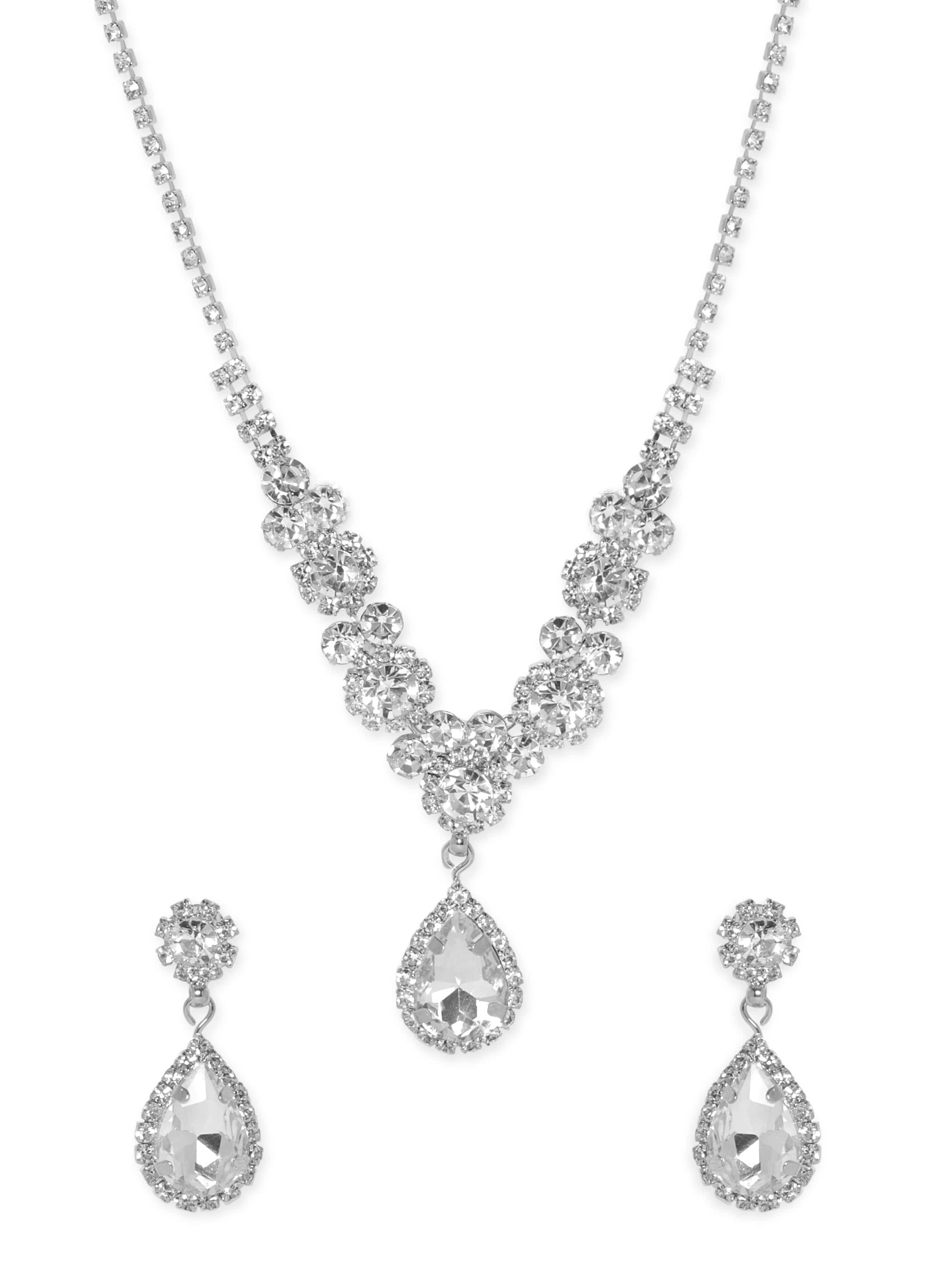 Buy Anbau Prom Bridal Crystal Diamante Tear Drop Necklace Earrings Jewelry  Set at Amazon.in