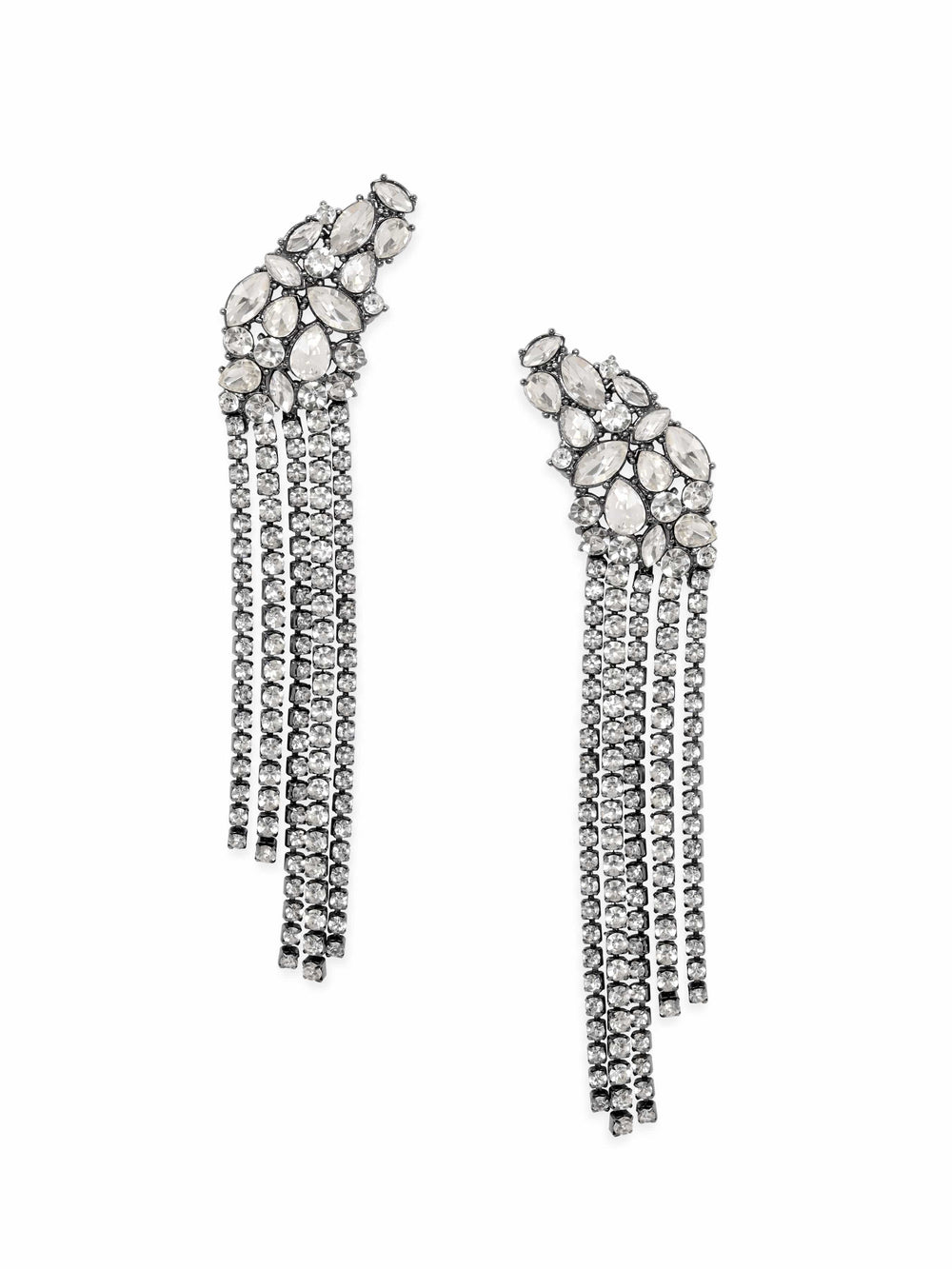 Rubans Rhodium plated crystal studded Mesmerizing shoulder duster statement Earrings Earrings