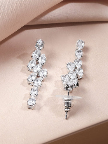 Rubans Rhodium-Plated Crystal White AD & Cubic Zirconia V-Shaped Necklace Set Jewellery Set