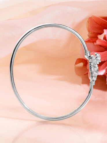 Rubans Rhodium-Plated Crystal Zirconia Studded Clover Motif Sleek Bracelet Wristwear