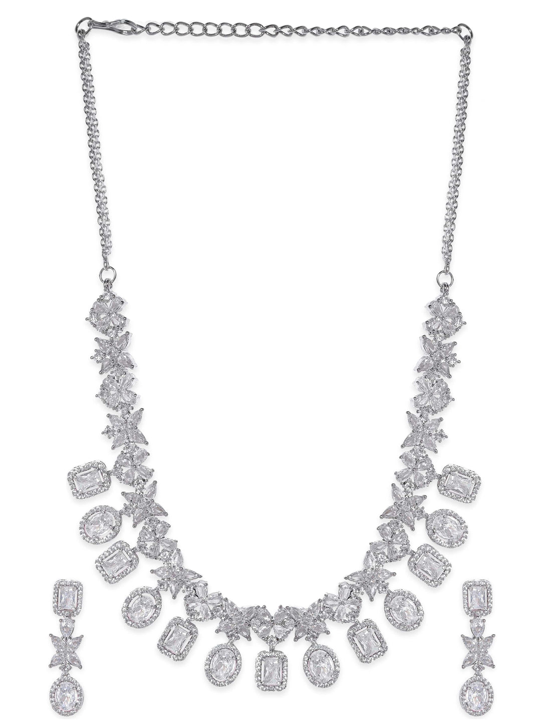 Rubans Rhodium-Plated Crystal Zirconia Studded Multilayered Lux Statement Choker Necklace Set Jewellery Sets