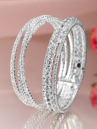 Rubans Rhodium-Plated Crystals Stone Studded Cuff Bracelet Wristwear