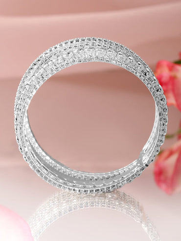 Rubans Rhodium-Plated Crystals Stone Studded Cuff Bracelet Wristwear