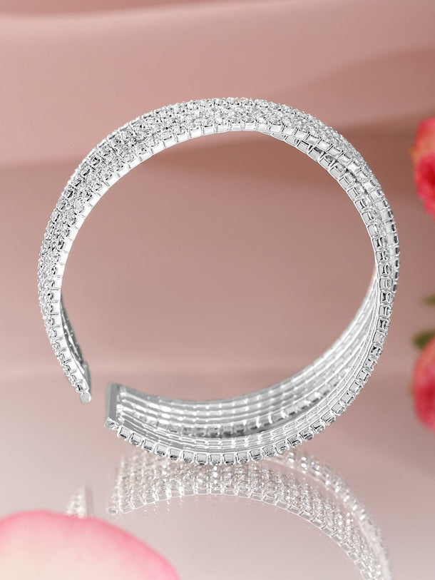 Rubans Rhodium-Plated Crystals Stone Studded Cuff Bracelet Wristwear
