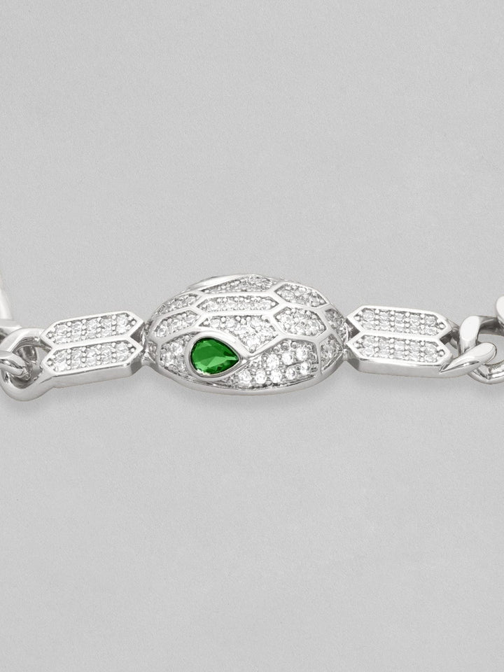 Rubans Rhodium Plated Cuban Chain Crystal Srtudded Serpant Bracelet Bracelets
