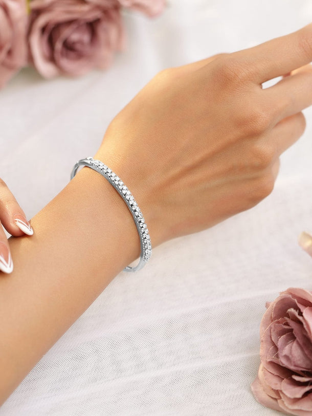 Rubans Rhodium Plated Cubic Zirconia Bangle Style Bracelet Bracelet