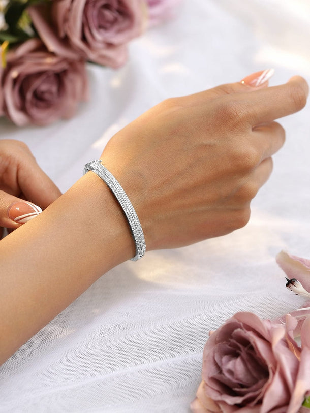 Rubans Rhodium Plated Cubic Zirconia Bangle Style Bracelet Bracelets