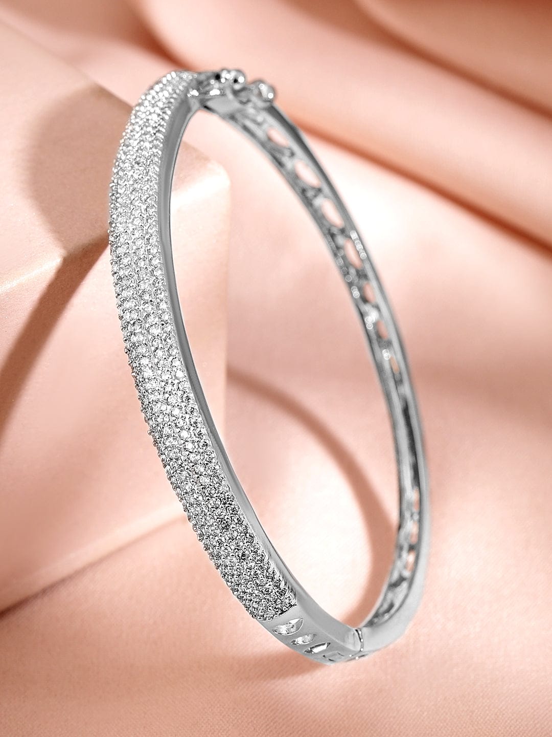 Rubans Rhodium Plated Cubic Zirconia Bangle Style Bracelet Wristwear