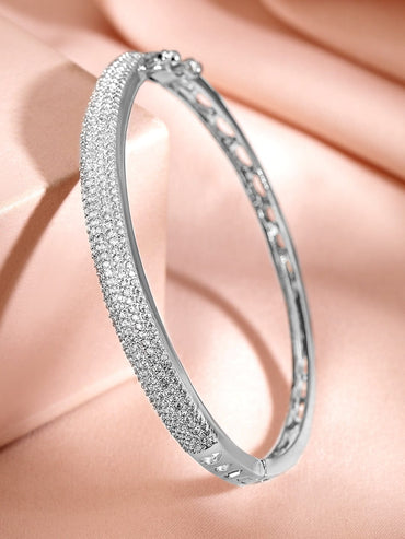 Rubans Rhodium Plated Cubic Zirconia Bangle Style Bracelet Wristwear
