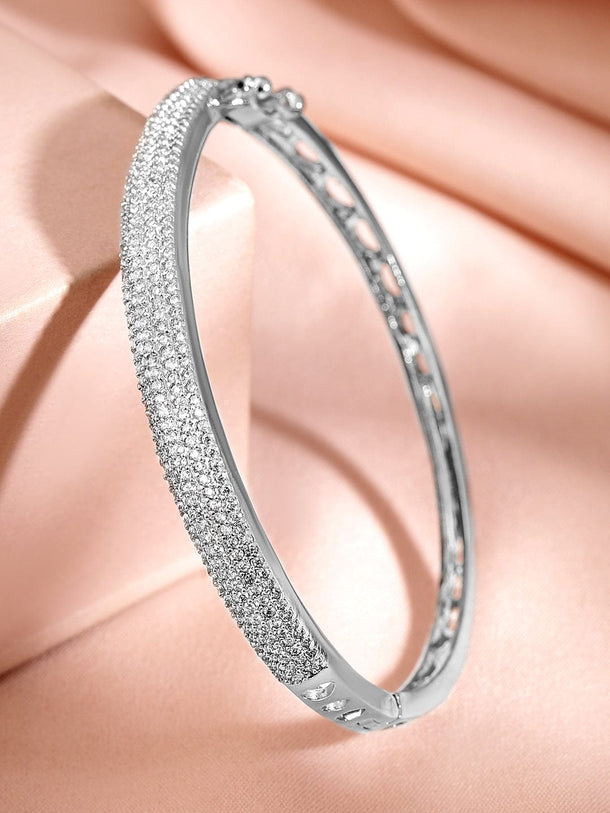 Rubans Rhodium Plated Cubic Zirconia Bangle Style Bracelet Wristwear