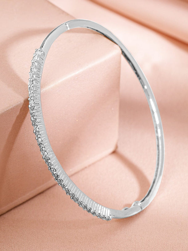 Rubans Rhodium Plated Cubic Zirconia Bangle Style Bracelet Wristwear