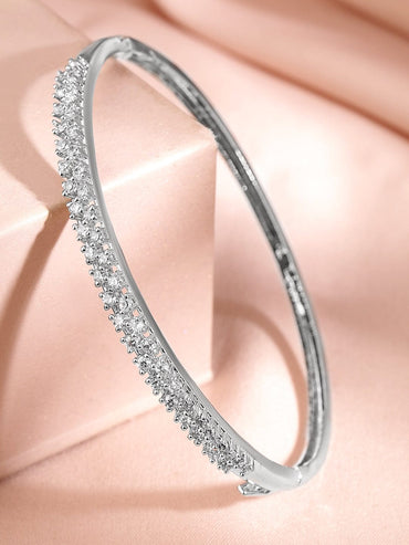 Rubans Rhodium Plated Cubic Zirconia Bangle Style Bracelet Wristwear