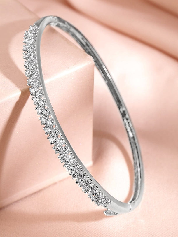 Rubans Rhodium Plated Cubic Zirconia Bangle Style Bracelet Wristwear