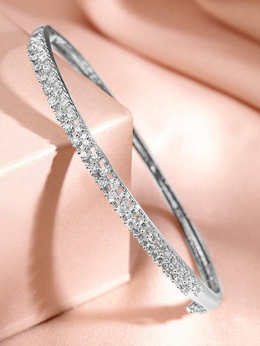 Rubans Rhodium Plated Cubic Zirconia Bangle Style Bracelet Wristwear