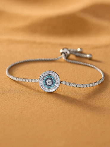 Rubans Rhodium Plated Cubic Zirconia & Blue Stone Studded Adjustable Bracelet Bangles & Bracelets