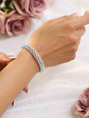 Rubans Rhodium Plated Cubic Zirconia Cuff Bracelet Bracelets