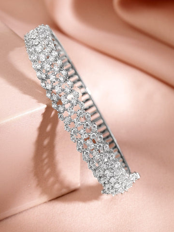 Rubans Rhodium Plated Cubic Zirconia Cuff Bracelet Wristwear