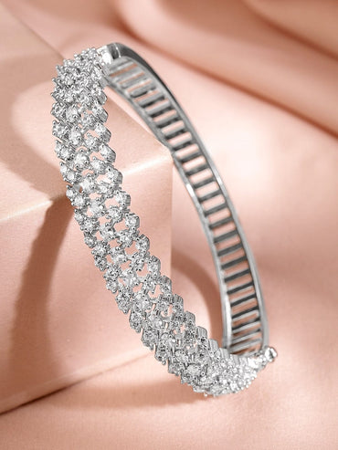 Rubans Rhodium Plated Cubic Zirconia Cuff Bracelet Wristwear