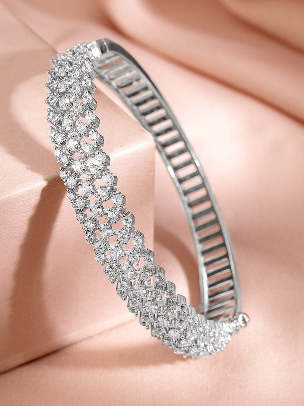 Rubans Rhodium Plated Cubic Zirconia Cuff Bracelet Wristwear