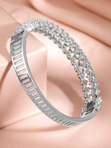 Rubans Rhodium Plated Cubic Zirconia Cuff Bracelet Wristwear
