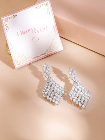 Rubans Rhodium-Plated Cubic Zirconia Dangle Earrings Earrings