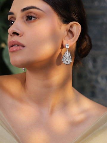 Rubans Rhodium Plated Cubic Zirconia Drop Earrings Earrings