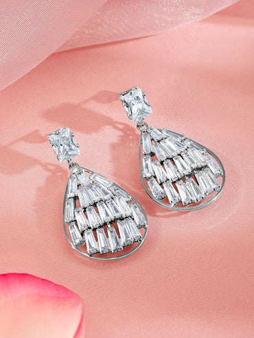 Rubans Rhodium Plated Cubic Zirconia Drop Earrings Earrings