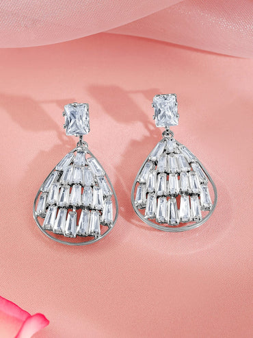 Rubans Rhodium Plated Cubic Zirconia Drop Earrings Earrings