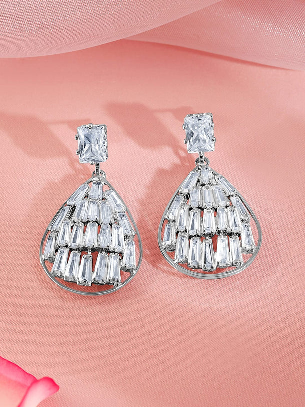 Rubans Rhodium Plated Cubic Zirconia Drop Earrings Earrings
