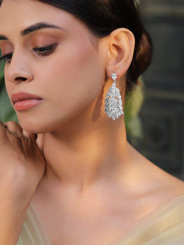 Rubans Rhodium Plated Cubic Zirconia Drop Earrings Earrings
