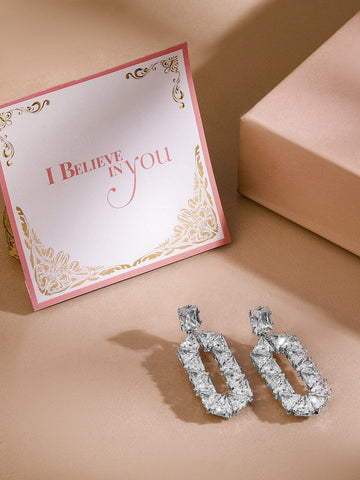 Rubans Rhodium Plated Cubic Zirconia Geometric Drop Earrings Earrings