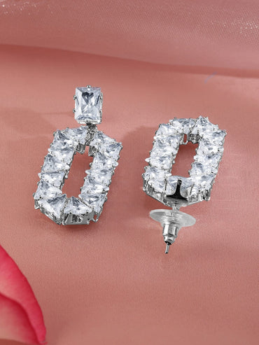Rubans Rhodium Plated Cubic Zirconia Geometric Drop Earrings Earrings