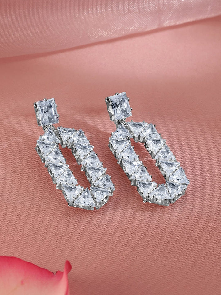 Rubans Rhodium Plated Cubic Zirconia Geometric Drop Earrings Earrings
