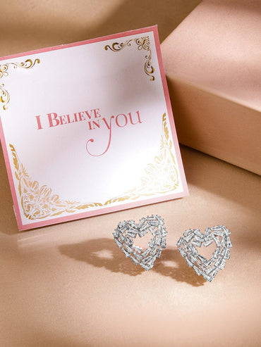 Rubans Rhodium Plated Cubic Zirconia Heart Shape Stud Earrings Earrings