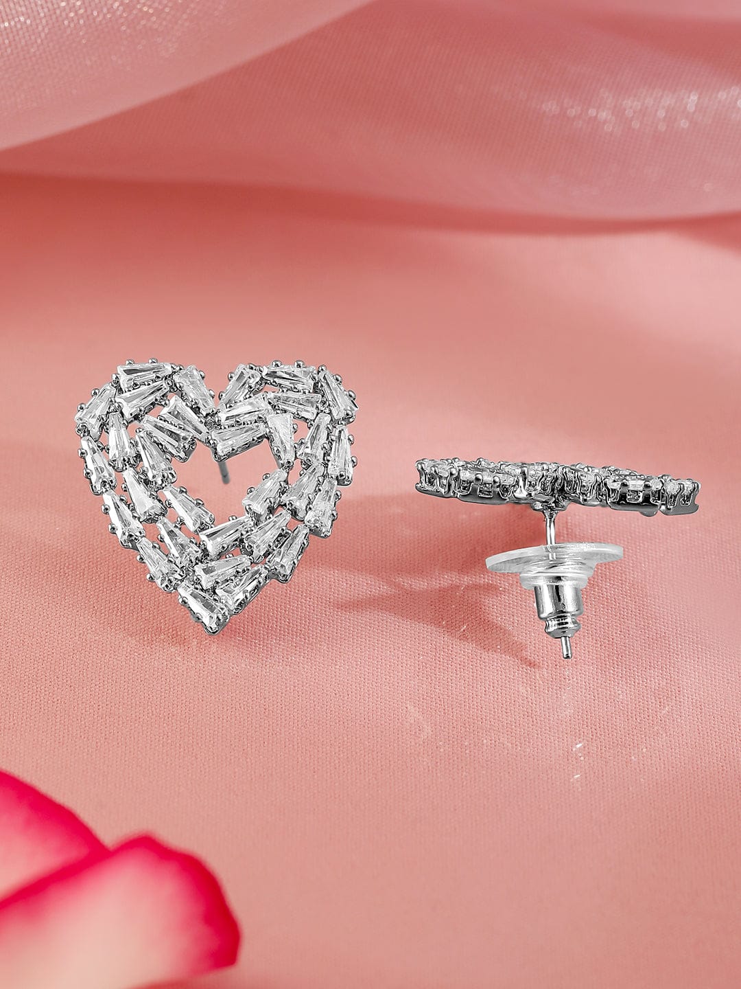 Rubans Rhodium Plated Cubic Zirconia Heart Shape Stud Earrings Earrings