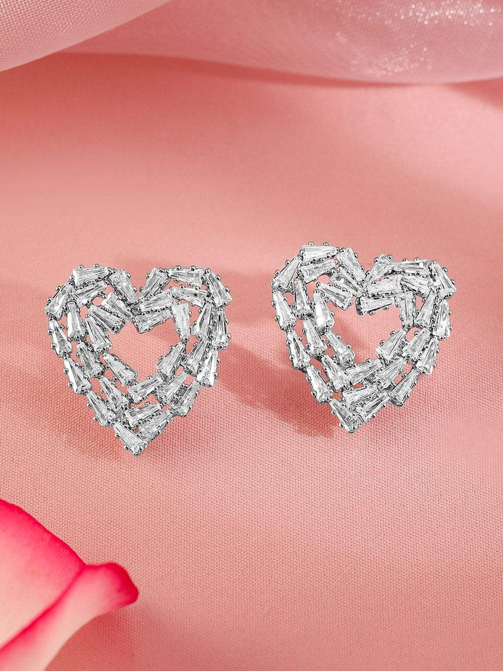 Rubans Rhodium Plated Cubic Zirconia Heart Shape Stud Earrings Earrings