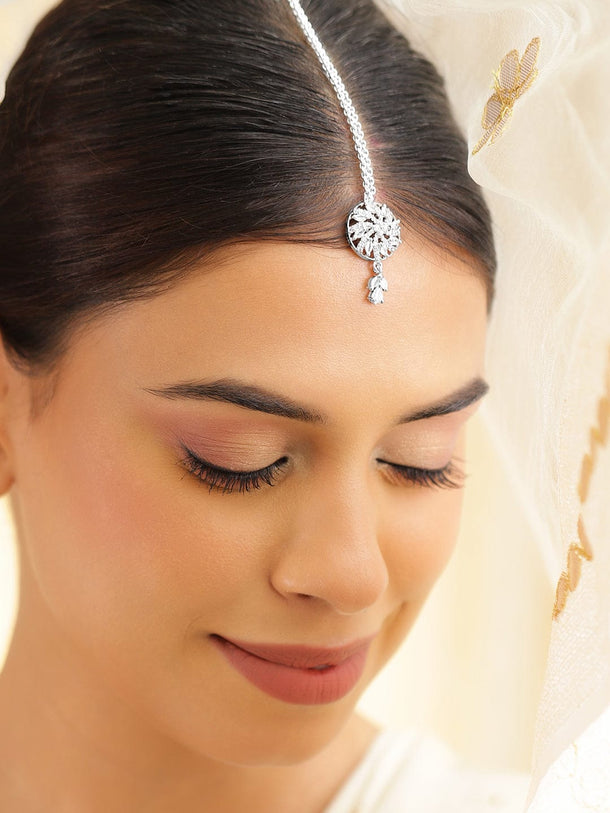 Rubans Rhodium-Plated Cubic Zirconia Maang Tikka Head Jewellery