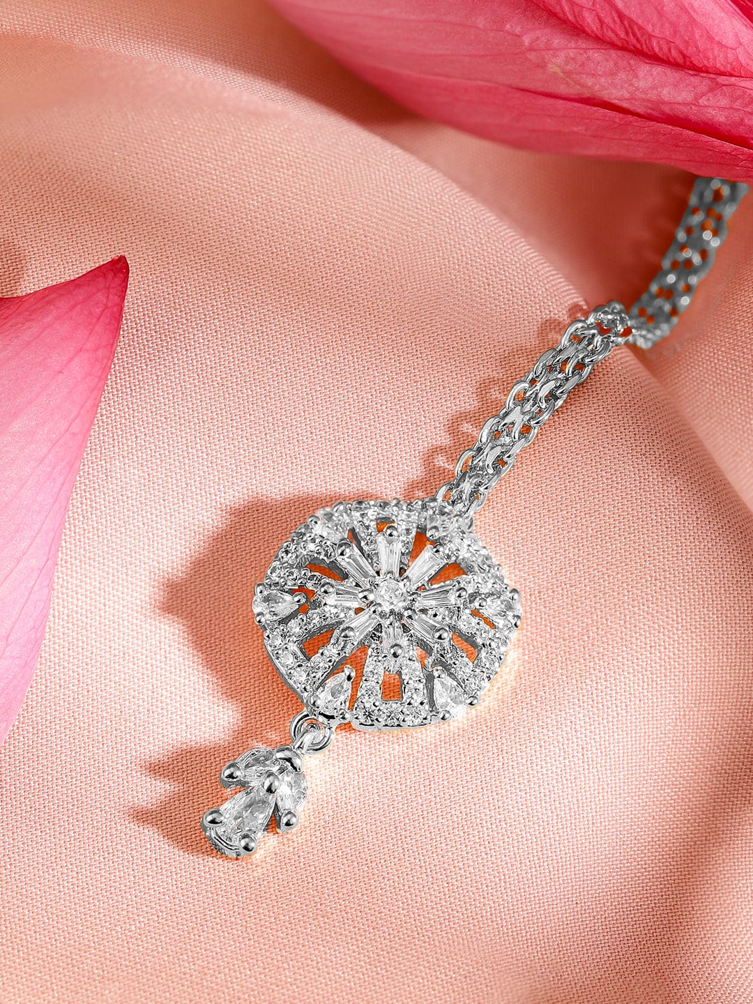 Rubans Rhodium Plated Cubic Zirconia Maang Tikka Head Jewellery