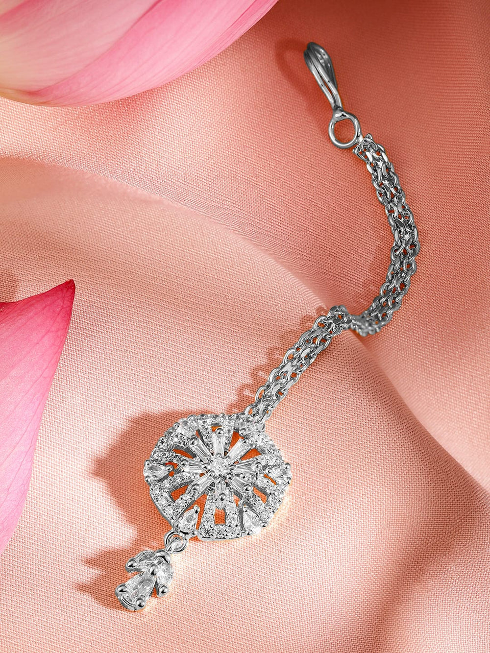 Rubans Rhodium Plated Cubic Zirconia Maang Tikka Head Jewellery