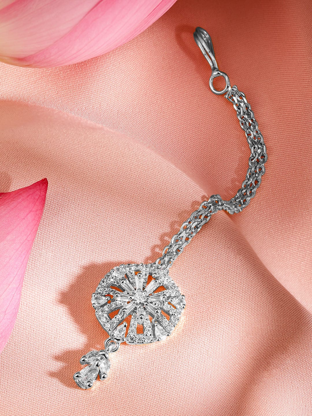 Rubans Rhodium Plated Cubic Zirconia Maang Tikka Head Jewellery