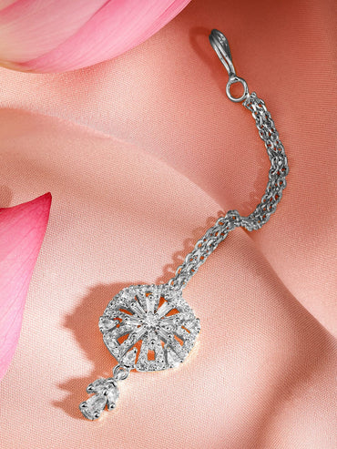 Rubans Rhodium Plated Cubic Zirconia Maang Tikka Head Jewellery