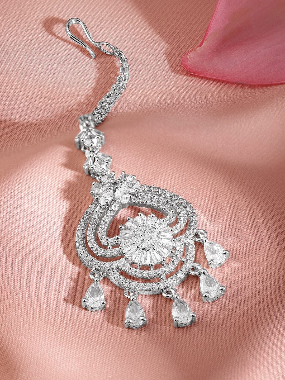 Rubans Rhodium Plated Cubic Zirconia Maang Tikka Head Jewellery