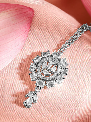 Rubans Rhodium-Plated Cubic Zirconia Maang Tikka Head Jewellery