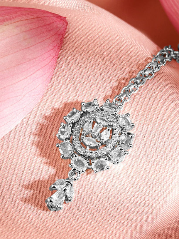 Rubans Rhodium-Plated Cubic Zirconia Maang Tikka Head Jewellery