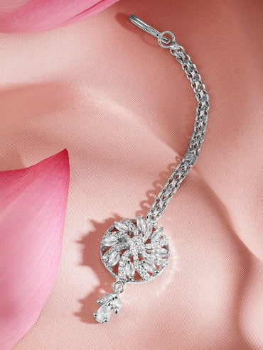 Rubans Rhodium-Plated Cubic Zirconia Maang Tikka Head Jewellery