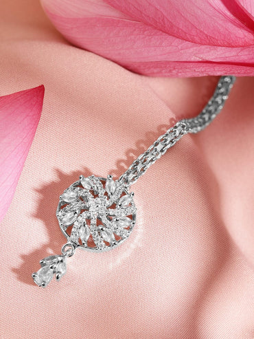 Rubans Rhodium-Plated Cubic Zirconia Maang Tikka Head Jewellery