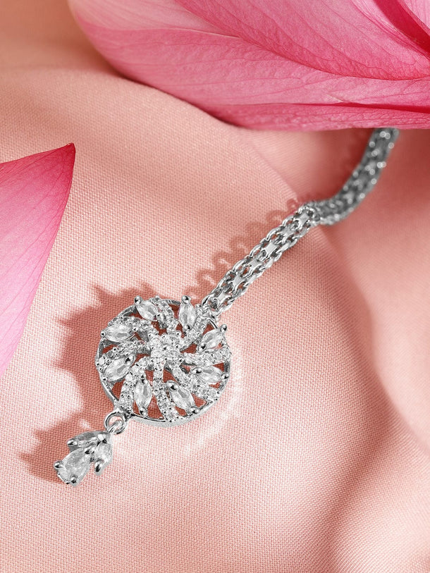 Rubans Rhodium-Plated Cubic Zirconia Maang Tikka Head Jewellery