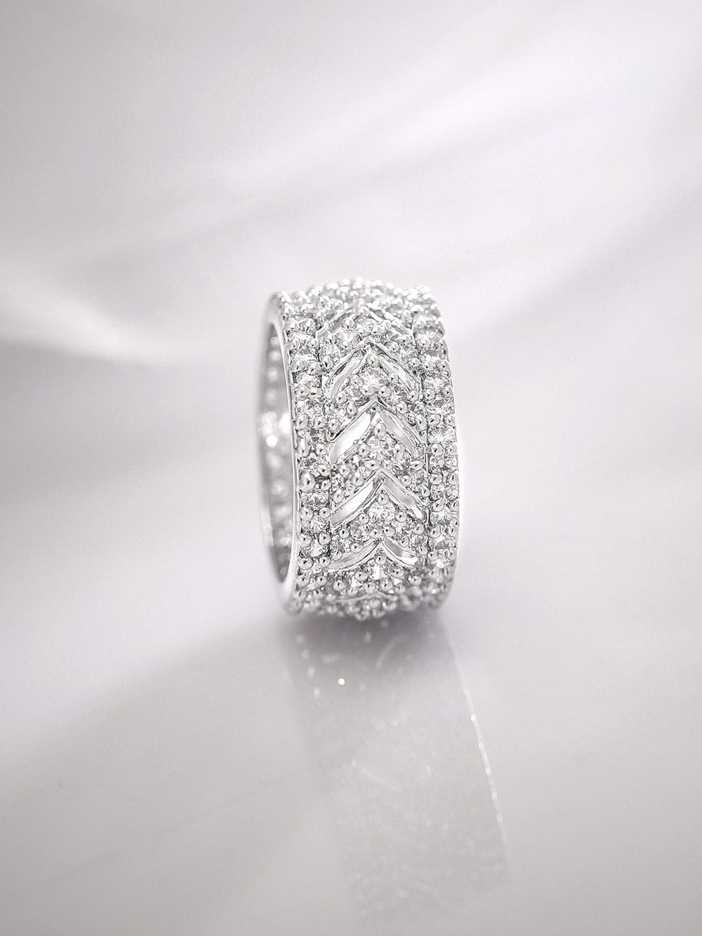 Rubans Rhodium-Plated Cubic Zirconia Stone-Studded Finger Ring Rings