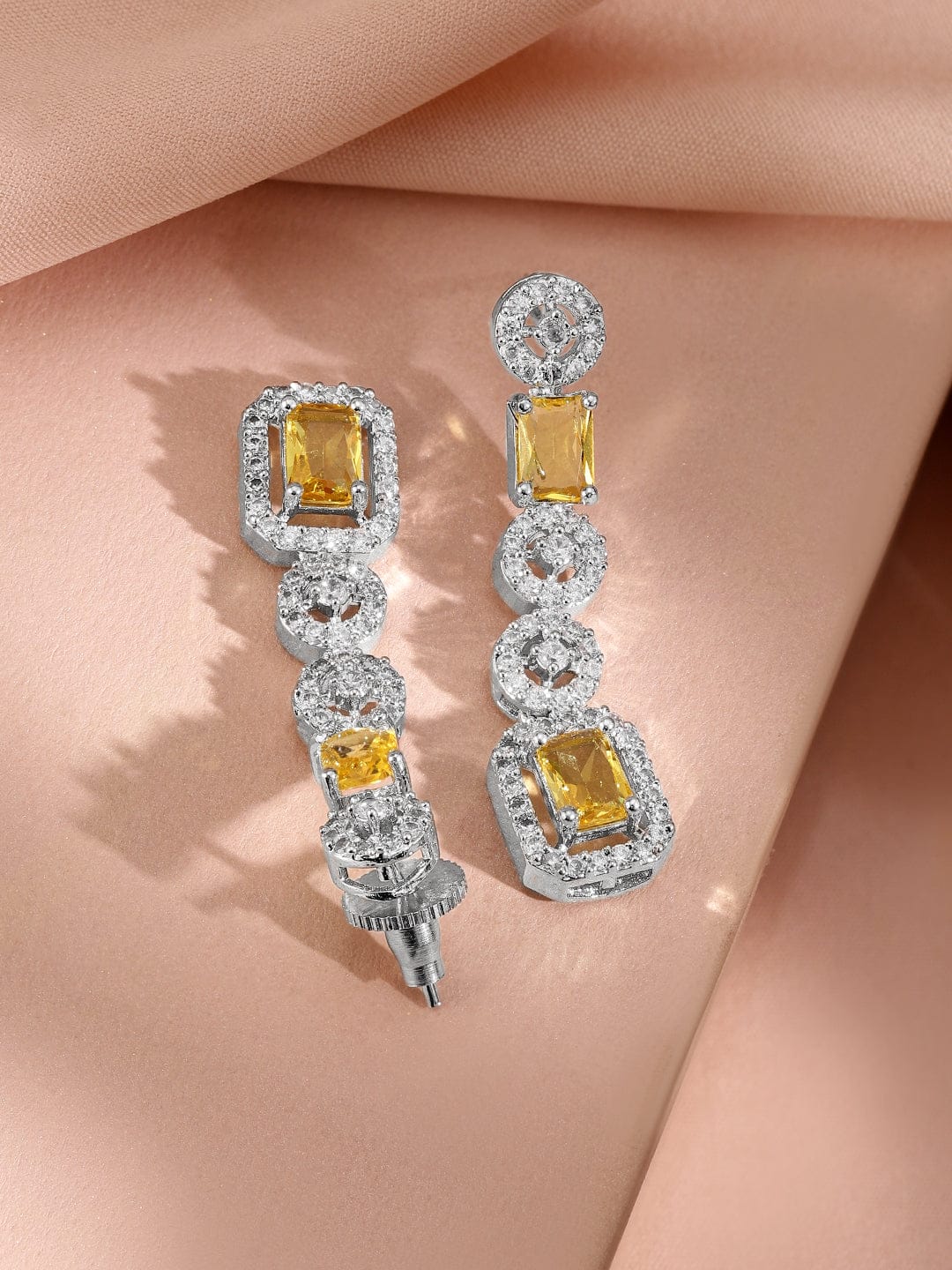 Rubans Rhodium-Plated Cubic Zirconia Stone Studded Jewellery Set Jewellery Set