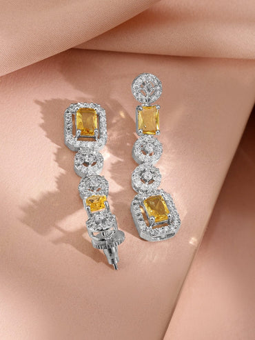 Rubans Rhodium-Plated Cubic Zirconia Stone Studded Jewellery Set Jewellery Set